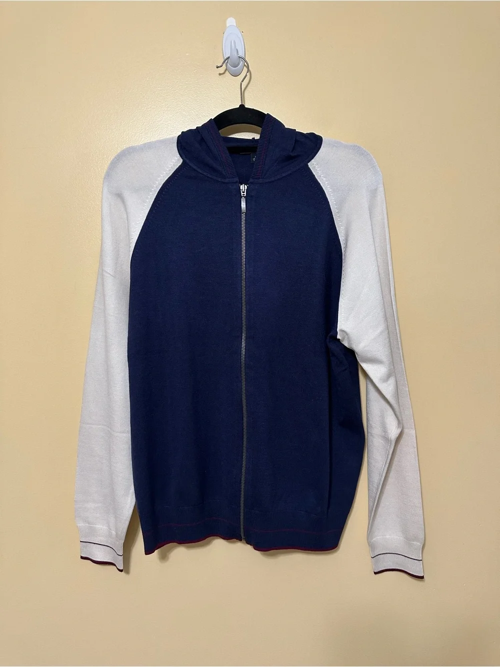 Banana Republic Silk Colorblocked Full Zip Knit Sweater Men M Navy Blue
